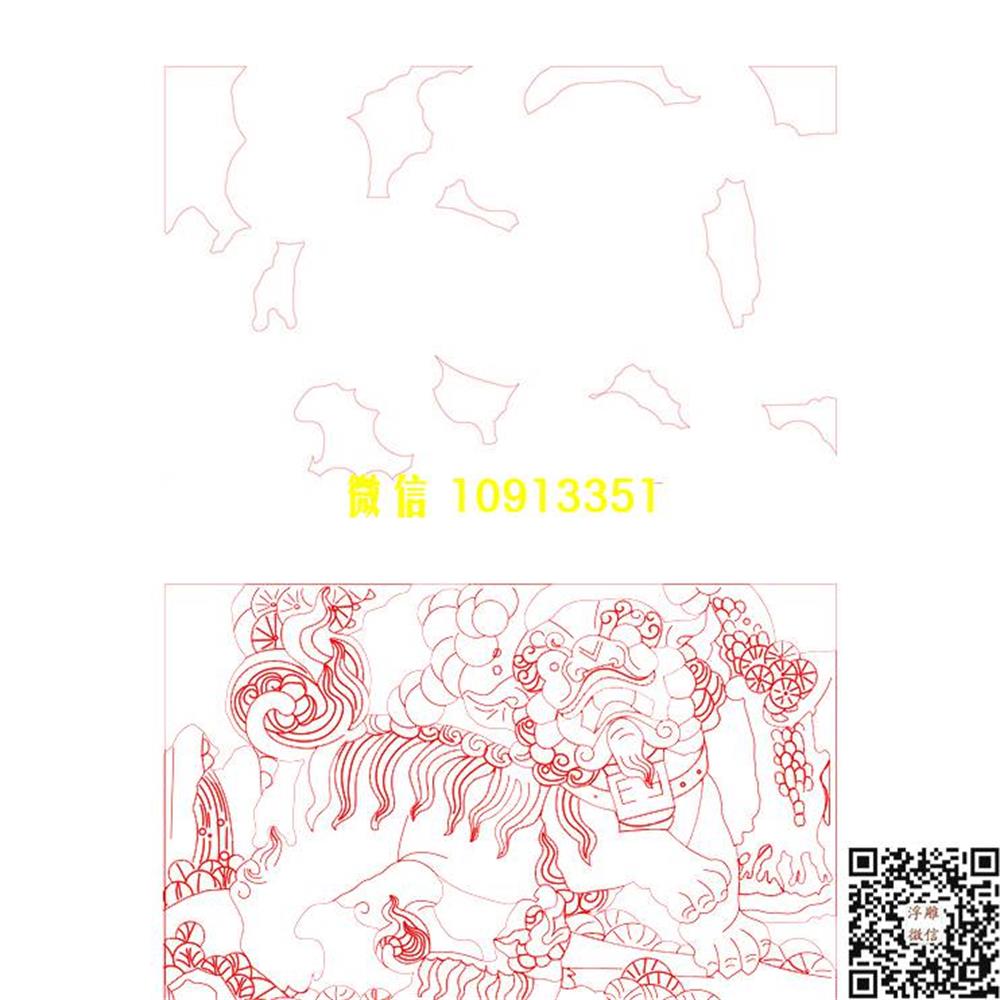 精雕图22狮子栏板精雕图线雕图线条图单线铣底图_电脑雕刻plt文泰矢量图精雕图浮雕图